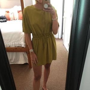Zara cinch waist green dress